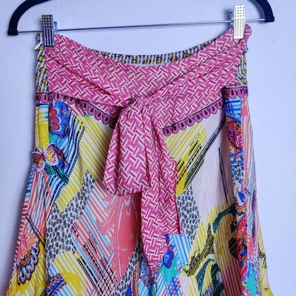Bhanuni by Jyoti Camella Tie Front Ruffled Colorful Boho Midi Skirt 2 *Patched - Picture 9 of 16
